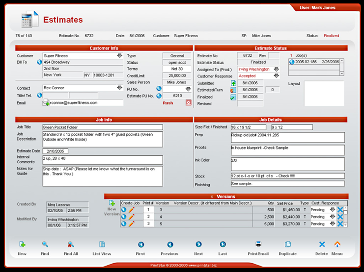 Estimates screenshot